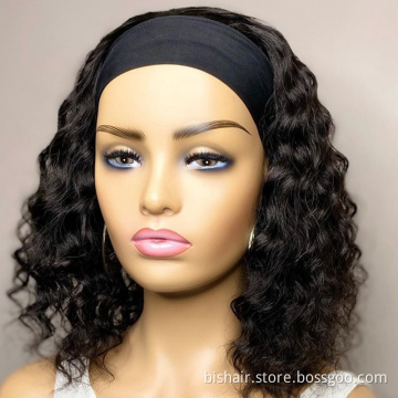Wholesale Curly Headband Wig Short Bob Brazilian Remy Human Hair Wigs For Black Women Glueless Full Machine Made Headband Wig